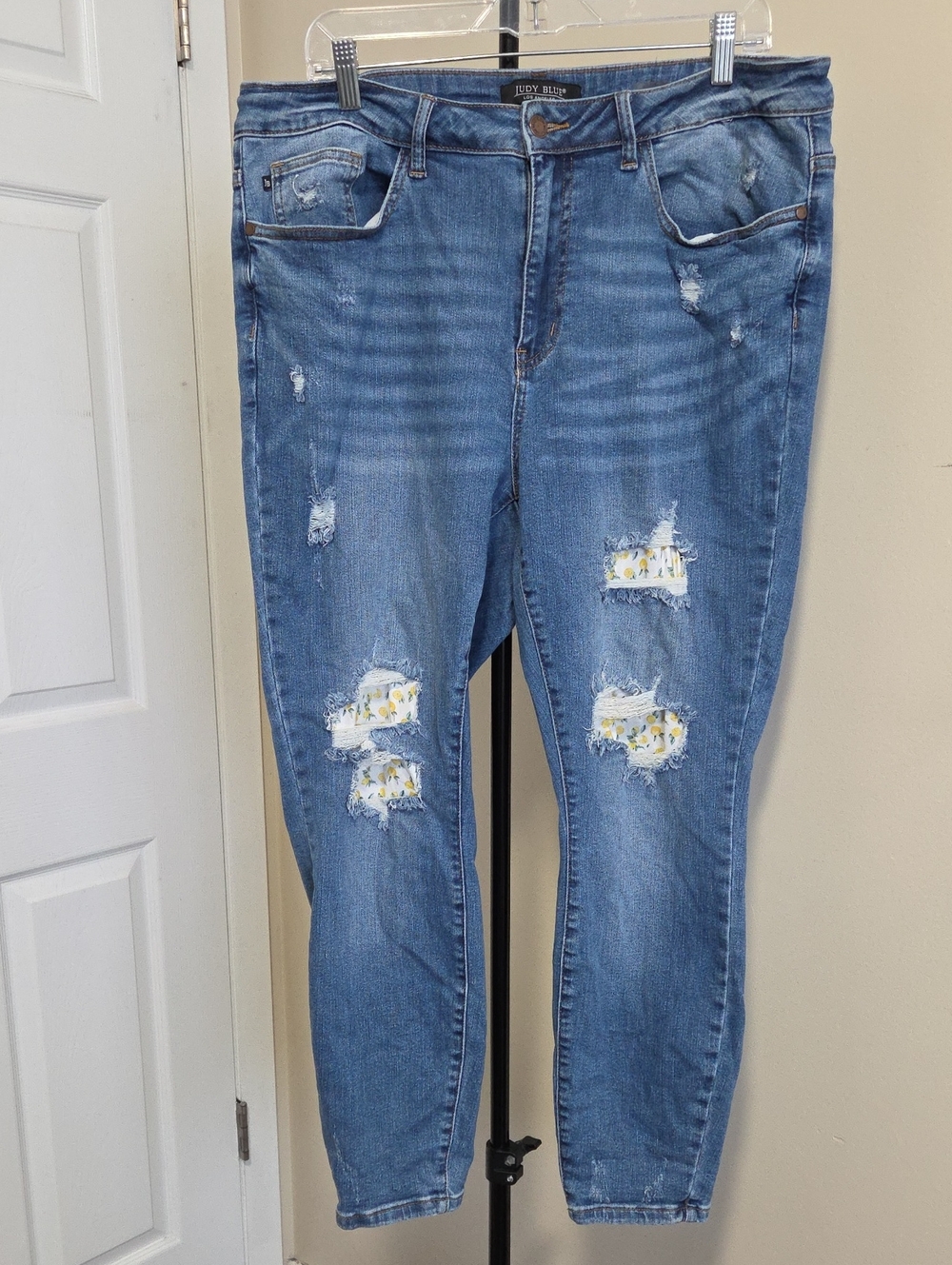 Judy Blue Light Blue Distressed Boyfriend Jeans with Floral Inset